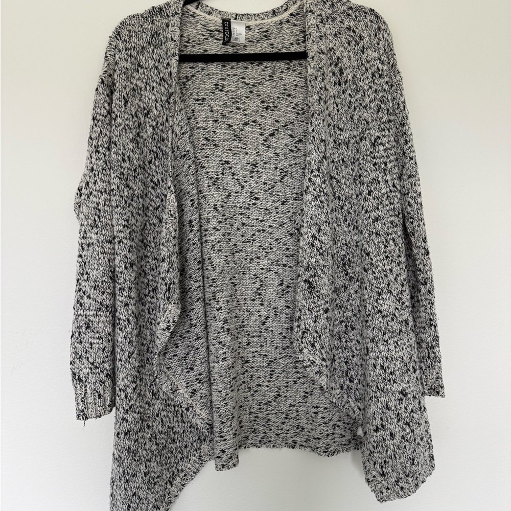 H&M Marled Open-Front Cardigan - Black & White